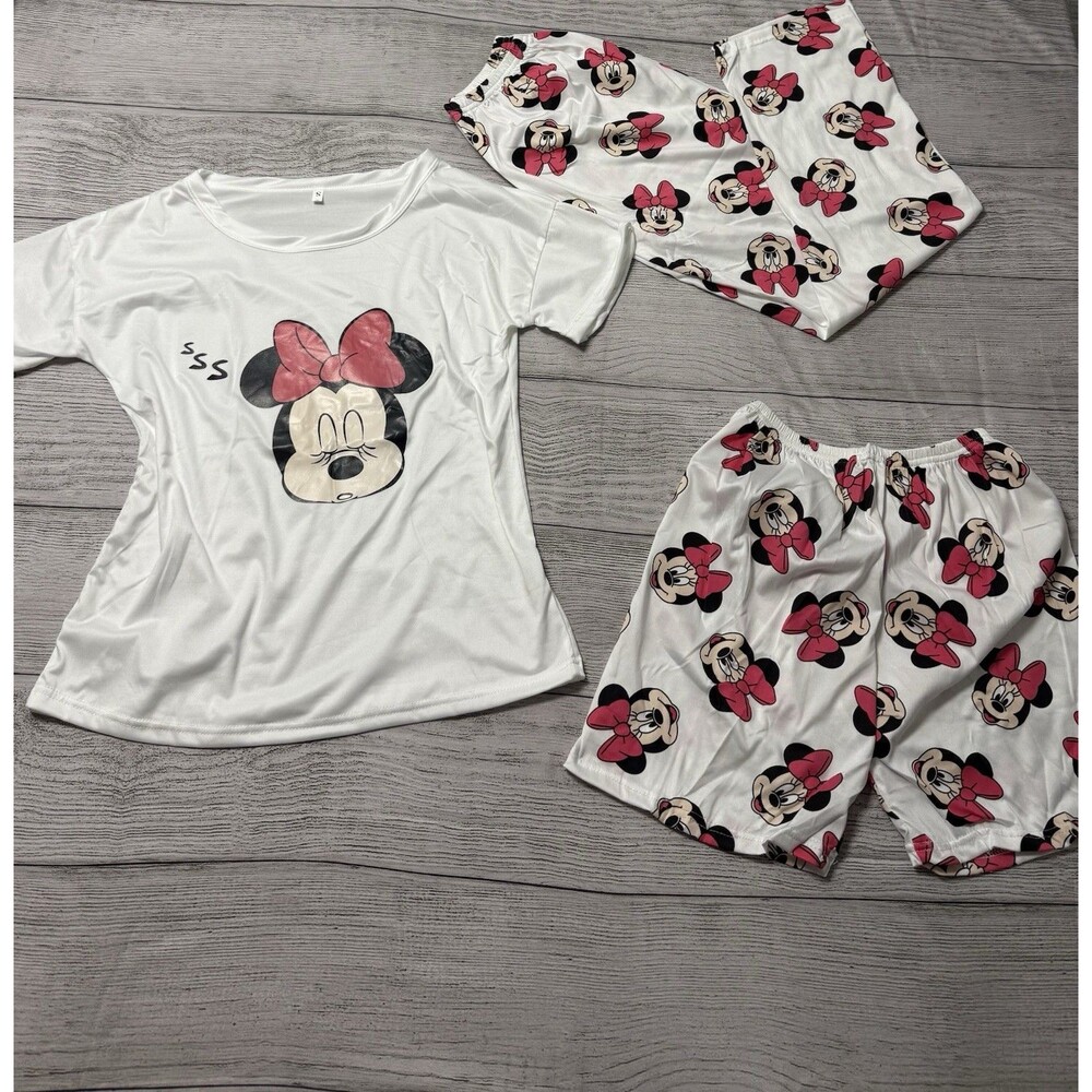 Minnie Mouse Ladies Pajama Set 3Pc White  New Size Xl 140